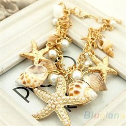 Ocean Style Multi Starfish Sea Star Conch Shell Pearl Chain Beach Bracelet Bracelet Nouveauté Selling263y