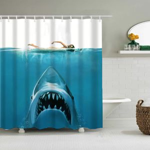 Ocean thema Shark Whale Shower Gordijnen Waterdichte badkamer Decoratief douchegordijn eenvoudig en modieus