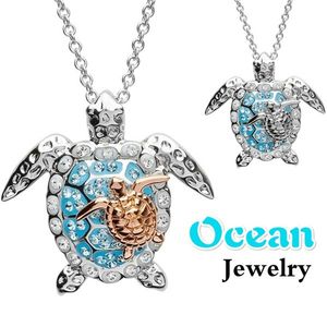 Ocean Turtle Kettingen voor vrouwen Iced Out Hanger Choker Ketting Meisjes Luxe Mode Ontwerp Bling Rhinestone Animal Collar Sieraden Gift