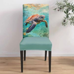 Ocean Turtle retro nautische stoelhoes set keuken stretch spandex stoel slipcover home eetkamer stoel cover