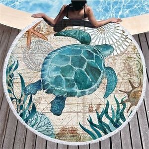 Ocean Turtle Tassel Serviette de bain ronde Serviette de plage Microfibre Voyage Douche comprimée Serviettes de salle de bain Serviettes de bain pour adultes 210318