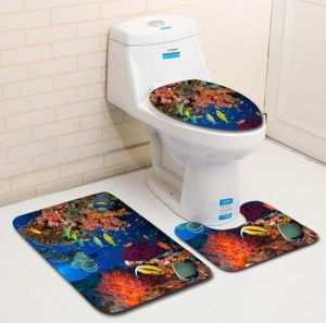 Ocean Underwater World Gedrukte badkamer Badmatten Set MicroFiber Floor Mats Toilet Tapijten voetstuk Tapijten LID Toilet Cover Bath Rugs6076122