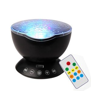 Ocean Wave Projecteur 12 LED 7 Couleurs Veilleuse Plafond Lampe d'ambiance Haut-parleur de musique intégré pour chambre d'enfant avec minuterie Télécommande Sound Machine Noir