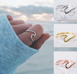 Ocean Wave Anneaux Simple Dainty 925 Sterling Silver Thin Wave Ring Summer Beach Sea Surfer Personnalité Bijoux