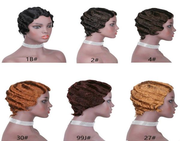 Ocean Wave courte perruque de cheveux humains indiens pas cher fait à la Machine coupe de lutin vague de doigt sans colle Bob perruques pour les femmes noires 1B 2 4 27 31637073