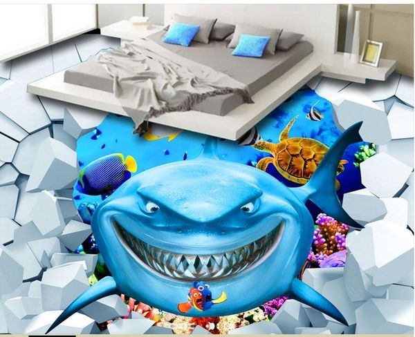 Ocean World Shark-pintura tridimensional 3D para exteriores, baldosas de suelo de vinilo de pvc para baño