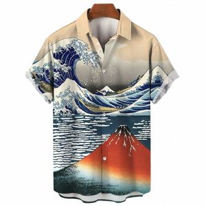 Oceaan Y2K Vintage Heren Revers Sociale 3d Casual Hawaiian Fi Shirt Voor Man Straat Korte Mouwen Mannelijke Kleding Camisas Casuais t13F #