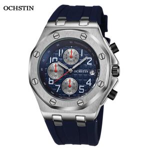 Ochstin 2021 Nieuwe Mens Horloges Quartz Rubber Band 3ATM Top Luxe Merk Waterdicht Sport Chronograph Blue Polshorloge Klok X0625