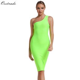 Ocstrade Arrivée Neon Vert Bandage Robe Été Sexy Une Épaule Moulante Mini Party Night Club 210527