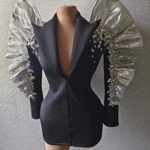 Ocstrade – manteau à manches longues froncées et fermeture éclair pour femme, veste Blazer pour spectacle de Concert, strass, automne 2023