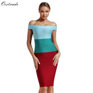 Ocstrade modeontwerpers Runway Dames Ombre HL Bandage Jurk Off Shoulder Herve Bodycon Club Party 210527