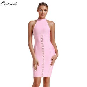 Ocstrade Rayon Bandage Jurken Arrivals Dames Sexy Sweet Pink Bodycon Night Club Party 210527