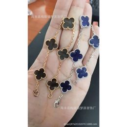 Octobre Four Leaf Clover Grass New Blue Peter Stone Bracelet Flower Bracelet Silver Obsidian Pure Silver Material High Version Gold Matériau