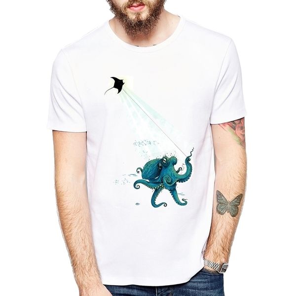 Octopus et rayons de diable Kite Flying T-shirts Hommes Casual Top Top Cool Animal Design T-shirt pour T-shirts adultes Vêtements 210410