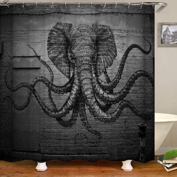 Tissu de rideau de douche géométrique Octopus Rideaux de douche de salle de bain 3D Crochets de rideau de salle de bain imperméable à l'eau salle de bain hydrofuge 201109
