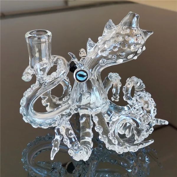Octopus Glass Rigs Bong en verre Pipe à eau Dab avec 14,4 mm Joint mâle fait à la main Craft Bubbler Heady Nail Cap Grossiste LL