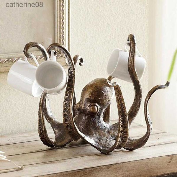 Octopus Mug Holder Tea Cup Holder Grande Résine Décorative Octopus Table Topper Statue Bureau Décoration de La Maison Dropshipping L230711