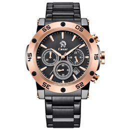 Ocysa Luxe Mens Caesar PVD Noir Mode Homme Quartz Mouvement Chronographe Étanche Sport Homme Designer Montres Montres Wat343M