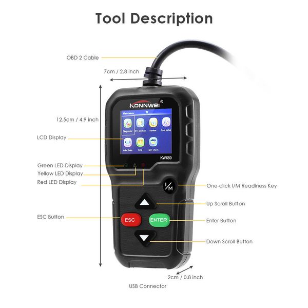 ODB2 KONNWEI KW680 herramienta de diagnóstico de coche OBD2 escáner automotriz mejor AD410 lector de código de error del motor herramienta de escaneo obd 2 Autoscanner237e