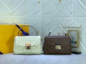 Bolso Croisette trenzado de diseñador: Bolso con asa superior de cuero de lona Damier Azur para mujer - Estilo cruzado de hombro clásico