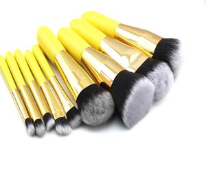 Odessy Pro 9 stuks zachte synthetisch haar make -upborstels geel houten handgreep Volledige set cosmetische make -up borstel voor gezicht oog schoonheid6571729