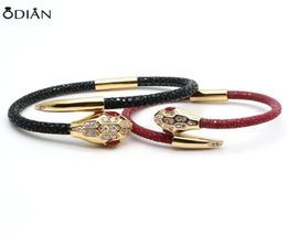 Odian Sieraden High End Kwaliteit roestvrij staal hoofd armband echt en python lederen armband voor vrouwen man72764925072894