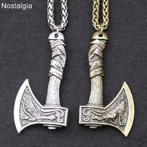 Odin Noorse Viking Wolf en Raven Bijl Amulet Hekserij Hanger Ketting Wicca Pagan Slavische Perun Bijl Sieraden Drop 20203087