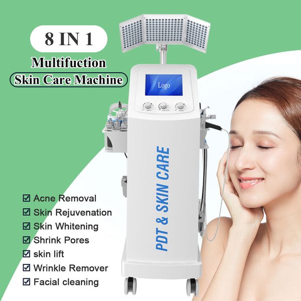 ODM / OEM 8 en 1 conseils hydro dermabrasion beauté microdermabrasion eau machine faciale pdt led spary oxygène épurateur de peau nettoyage en profondeur et soins de la peau