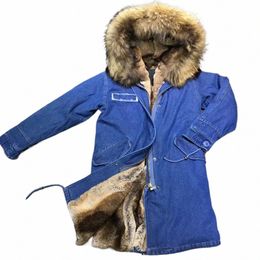 Odm / OEM Denim Out Shell Parka LG Estilo para hombre Invierno Mujeres usan con ropa con capucha de piel grande e5g9 #