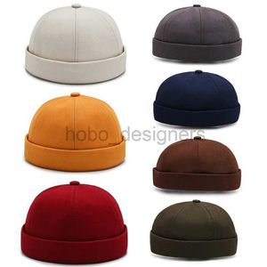 ODX3 Beanie/Skull Caps Beanie Hat Vintage Mens Summer Cotton Bimless Skullies Cap Solid Color Street draagbare Docker Hats Multipurpose Hip Hop Hat D240429