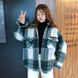 OEAK Herfst Groene Geruite Jassen En Jacks 2019 Vrouwen Streetwear Mode Lange Mouw Kantoor Jassen Oversized Bovenkleding V191209