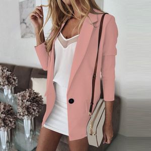 OEAK jolie pochette femmes basique col cranté solide Blazer poches Chic hauts bureau dames bouton costume vestes grande taille