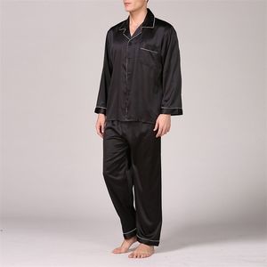 OEAK MENS FASOM SPRING EN ZOMER Classic Satin Pyjama Set 2 stuks Nieuwe Solid Color Lange Mouw Shirtspants Casual Sleepwear T200813
