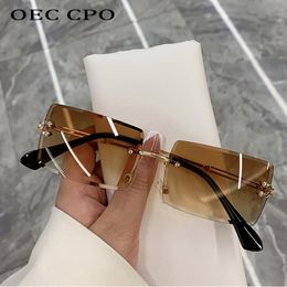 OEC CPO Moda Popular Óculos de Sol Retangular Sem Aro Feminino Masculino Óculos Liga UV400 O264