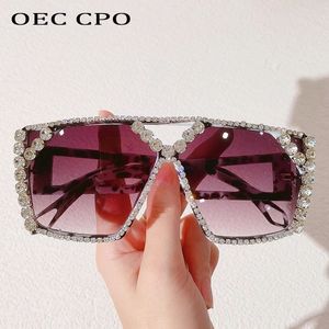 OEC CPO Fashion Rhinestone Square zonnebril vrouwen oversized diamant zonnebrillen vrouwelijke vintage bril dames gradiënt 240402