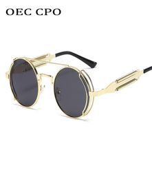 OEC CPO Nouveau steampunk rond Lunettes de soleil hommes Brand Metal Frame Sunglasses Femmes Miroir Personnalité Lunes de printemps UV40L1464299101