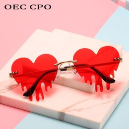 OEC CPO Unique coeur sans monture lunettes de soleil femmes nouvelle mode rouge bleu larmes forme lunettes de soleil femme Vintage Steampunk lunettes UV400