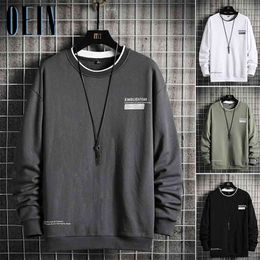 Oe-mode hoodies mannen ronde kraag effen kleur heren sweatshirts herfst lange mouw streetwear mannelijke casual truien 210819