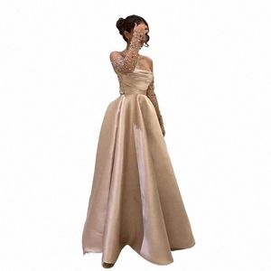 oeing champagne prom dres elegant van het schouderkorstcorset lovertjes aline avond dr. formal ocn jurk vestidos de noche w4gt#