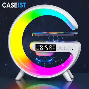 OEM 2024 Small inalámbrico cargador rápido altavoz bluetooth qi teléfono multifuncional ruido blanco despertador rgb nocturno lámpara inteligente despertador de despertador Mesa de Navidad