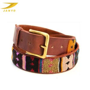 Fabricant de ceinture OEM, ceinture à boucle en métal, mode indienne occidentale faite à la main, classique en cuir véritable, ceinture en cuir brodée de perles