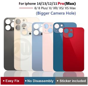 OEM Big Hole Back Glass Housings para iPhone 8 8Plus X XR XS 11 12 13 14 Pro MAX Batería Cubierta trasera Carcasa con pegatina