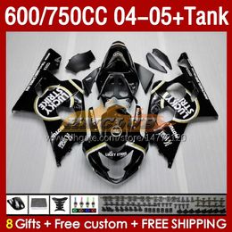 Tanque de carenados afortunado negro OEM para SUZUKI GSXR600 750CC GSXR-750 K4 GSX-R600 04-05 153No.8 600CC GSXR 600 750 CC GSXR750 04 05 GSXR-600 2004 2005 Molde de inyección Carenado