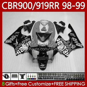 Corps OEM pour HONDA CBR900RR CBR919RR CBR 919RR 900RR 98 99 Carrosserie 127No.170 CBR919 CBR900 RR CBR Gris noir 900 919 RR CC 1998 1999 900CC 919CC 1998-1999 Kit de carénage