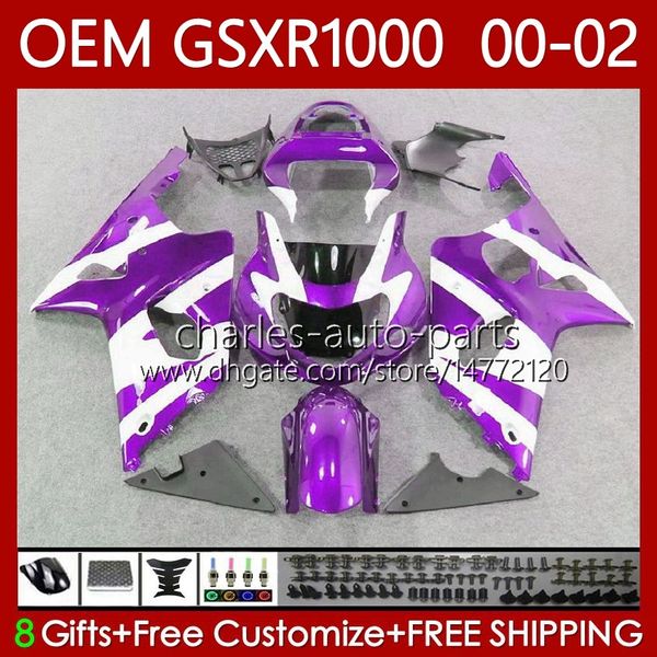 Corps OEM pour SUZUKI GSX-R1000 Violet blanc 1000CC K2 2001-2002 Carrosserie 62No.121 GSXR-1000 GSXR 1000 CC GSXR1000 00 01 02 GSX R1000 2001 2002 2002 Carénage Moule d'injection