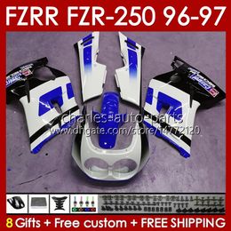 Cuerpo OEM para YAMAHA FZR250RR FZR250-R FZR-250R FZR250R 96-97 Carrocería 144No.122 FZR-250 FZR250 R RR 1996 1997 FZRR FZR 250R 250RR FZR 250 R RR 96 97 Carenado azul brillante