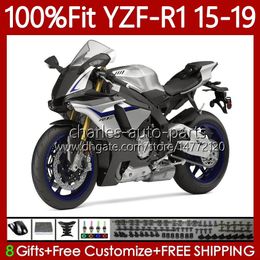 Carénages OEM pour YAMAHA YZF-R1 YZF Gloss Silver R 1 1000CC YZF1000 2015 2016 2017 2018 2019 Carrosserie 104No.82 YZF R1 1000 C 15-19 YZF-1000 YZFR1 15 16 17 18 19 Corps d'injection
