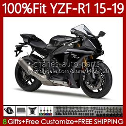 Carénages OEM pour YAMAHA YZF-R1 YZF R 1 1000CC YZF1000 2015 2016 2017 2018 2019 Carrosserie 104No.75 Noir mat YZF R1 1000 C 15-19 YZF-1000 YZFR1 15 16 17 18 19 Corps d'injection