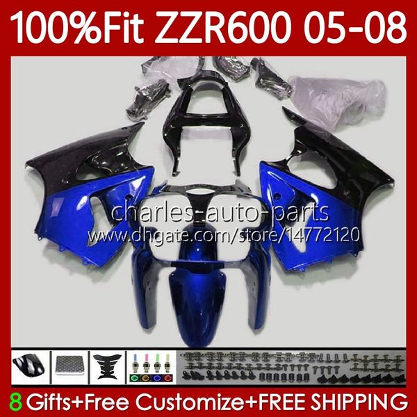 Molde de inyección de cuerpo OEM para KAWASAKI NINJA ZZR600 05-08 ZX ZZR-600 600 CC 05 06 07 08 Carenado 134No.222 100% Fit ZZR 600 600CC 2005 2006 2007 2008 Carenado azul negro Kit