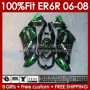 Kit de carrosserie OEM pour KAWASAKI NINJA 650R flammes vertes ER6 650 R ER 6 F 2006-2008 Carrosserie 139No.34 650R-ER6F 650-R ER-6F ER6F 06 07 08 ER 6F 2006 2007 2008 Carénage de moulage par injection